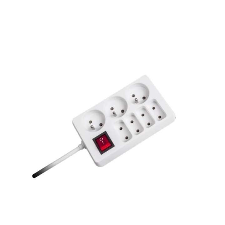 Удължителен кабел, Rebel, 7 щепсела, превключвател, 3 м, бял