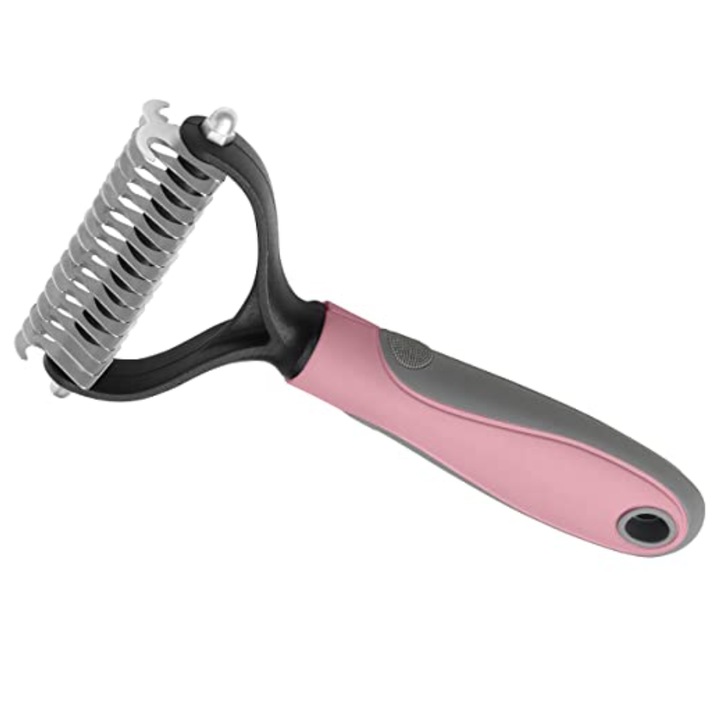 Kefe kutyáknak/macskáknak, Zola, szőrtisztító, ergonomikus nyél, 17x6,5x2,5 cm, rózsaszín