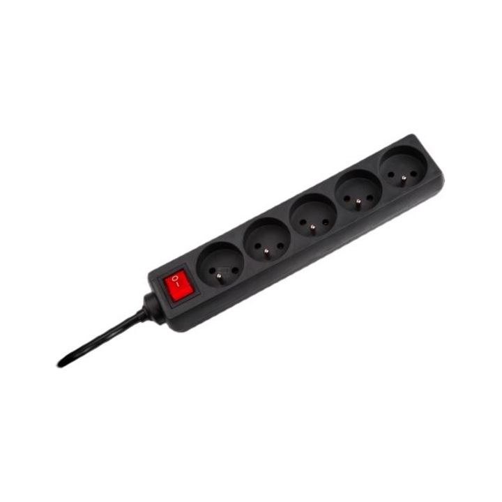 Удължител, Rebel, 5 гнезда, Превключвател, 3 м, черен