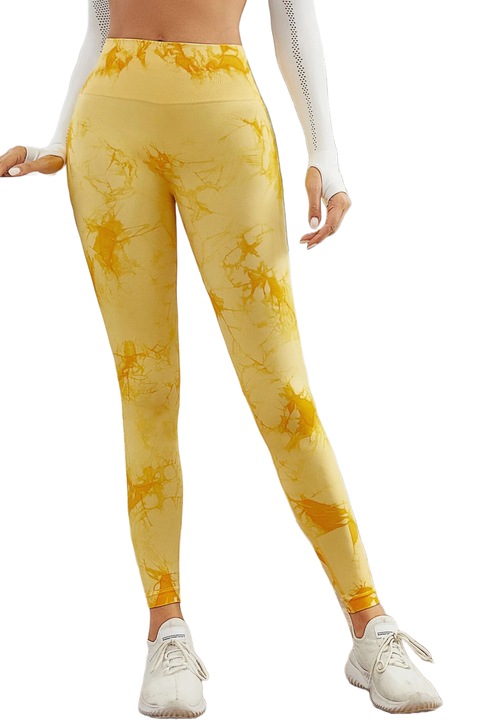 Pantaloni fitness modelatori cu elemente grafice Marble, Galben 398