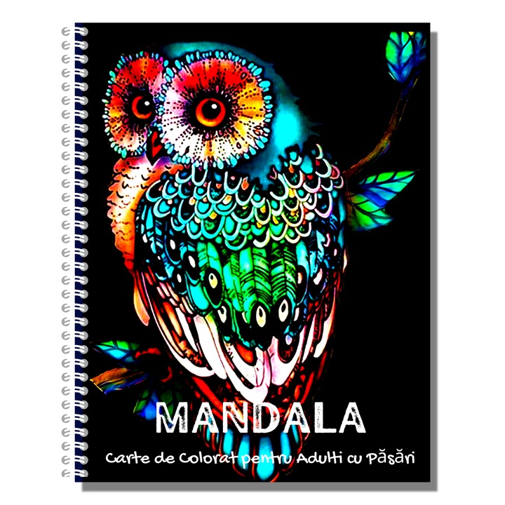 Carte de Colorat pentru Adulti, 50 de Mandale cu Pasari, 102 Pagini