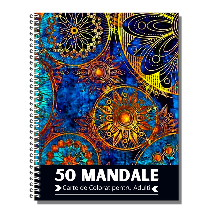 Carte de Colorat pentru Adulti, 50 de Mandale cu Forme Abstracte, 102 Pagini