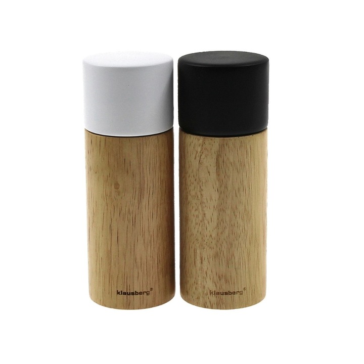 Set de 2 rasnite pentru sare, piper si alte condimente, din lemn masiv, reincarcabile, 15,5 cm, mecanism de reglabil, Klausberg