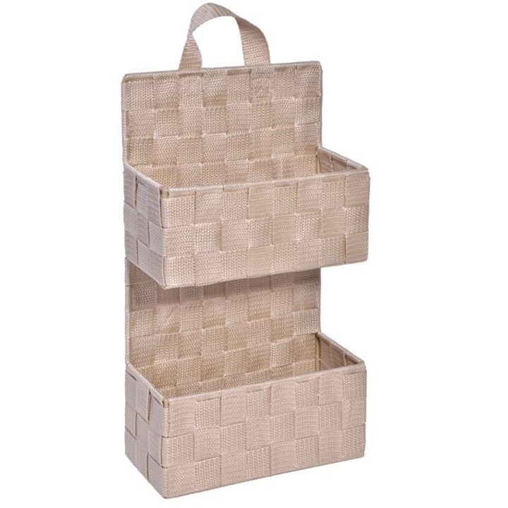 Bézs rattan függő tárolókosár 2 szintes 21x9x37cm