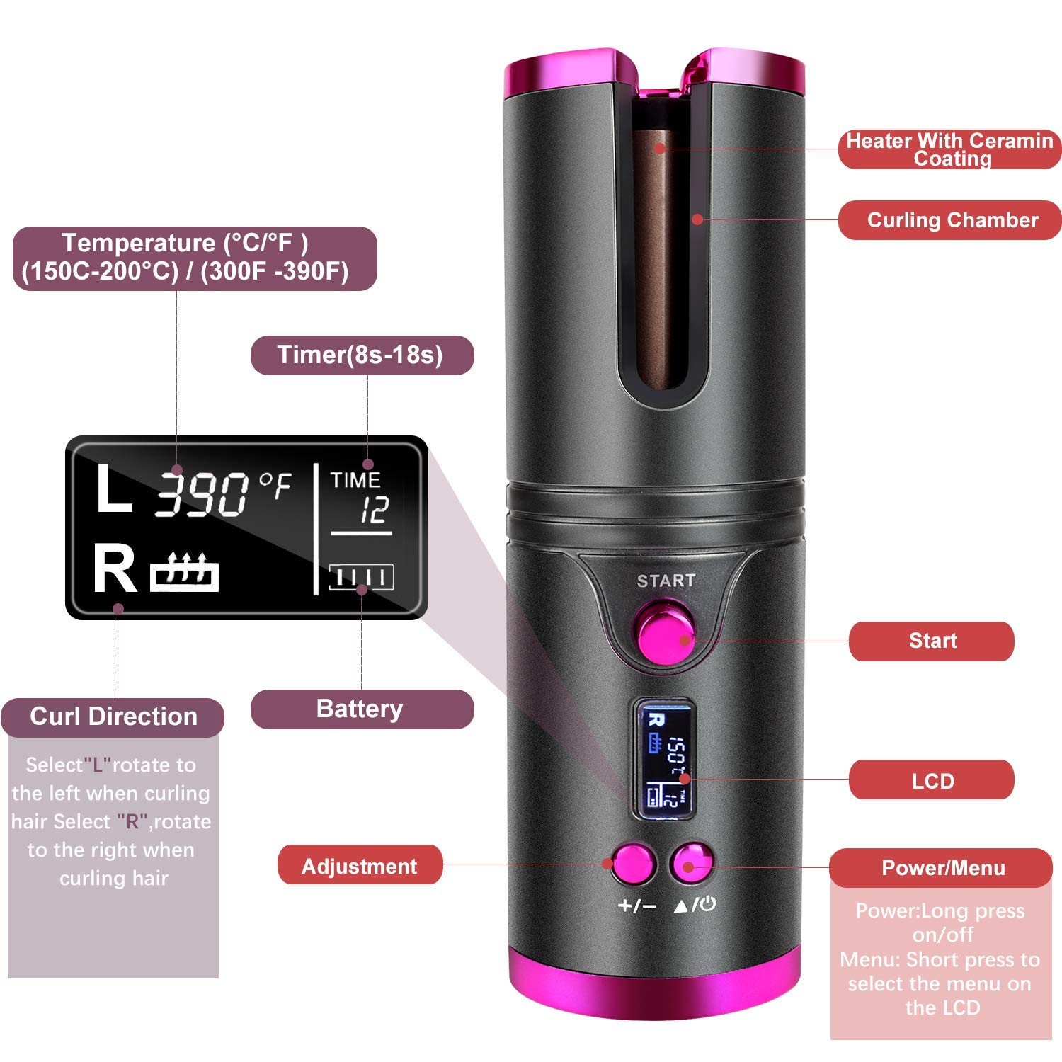 Безжична автоматична маша за коса Smart-Curler, С функция Power Bank ...