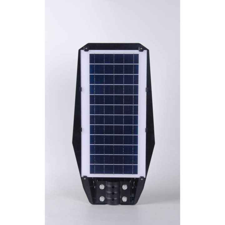 Lampa solara stradala Zolia™ 100W, 360 LED SMD, cu senzor de miscare, panou solar incorporat 10W 41x21cm, brat de montare inclus si telecomanda cu functii multiple de setare a intensitatii luminoase si timpului de functionare