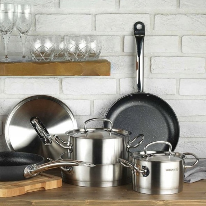 Oala din inox cu capac, capacitate 6.2 litri 24x14 cm, Korkmaz