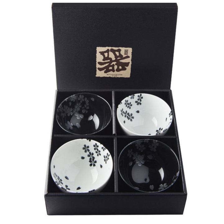 Sakura fekete-fehér tálkészlet 4 x 200 ml