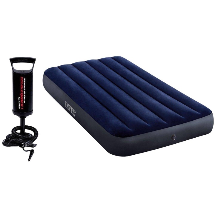 Set saltea si pompa, INTEX, 183cm x 203cm x 25cm, Albastru