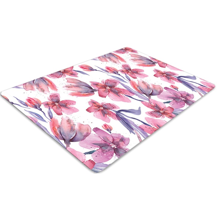 Covor pentru scaun de birou, PVC, flori pastelate, Roz, 140 cm x 100 cm, 010250310030100029547