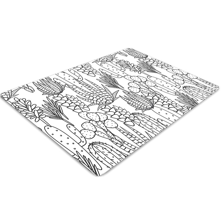 Covor pentru scaun de birou, PVC, cactusi, Gri, 140 cm x 100 cm, 010250310030100029534