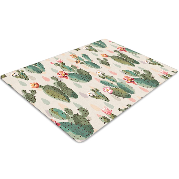 Covor pentru scaun de birou, PVC, cactusi, Verde, 140 cm x 100 cm, 010250310030100030069