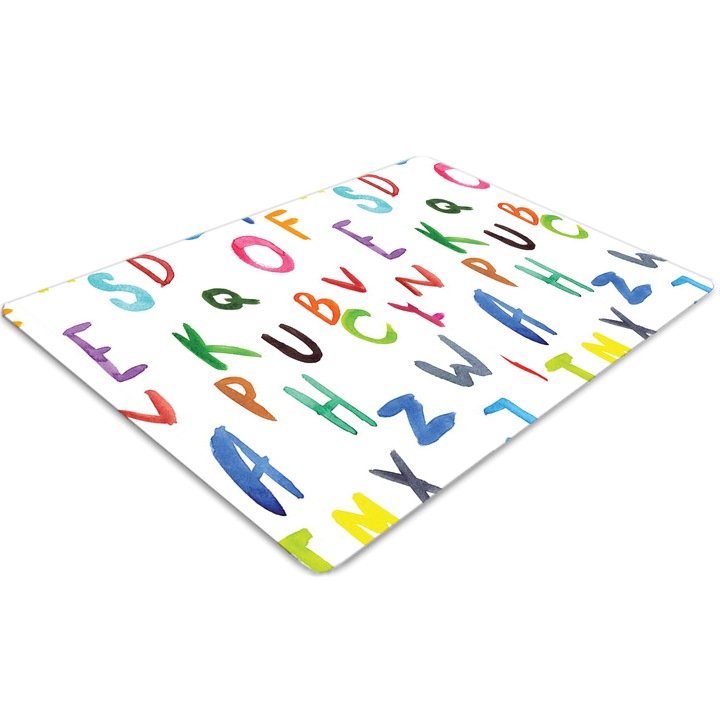 Covor pentru scaun de birou, PVC, litere colorate, Albastru, 140 cm x 100 cm, 010250310030100029409