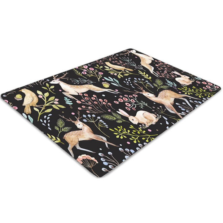 Covor pentru scaun de birou, PVC, animale de padure, Maro, 140 cm x 100 cm, 010250310030100011379