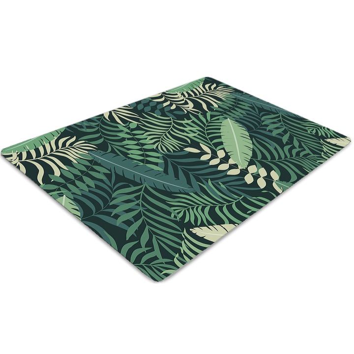 Covor PVC. Tulup. Vinil. Dreptunghi. Frunze de palmier. Albastru. 140 cm x 100 cm. 010250310030100030060