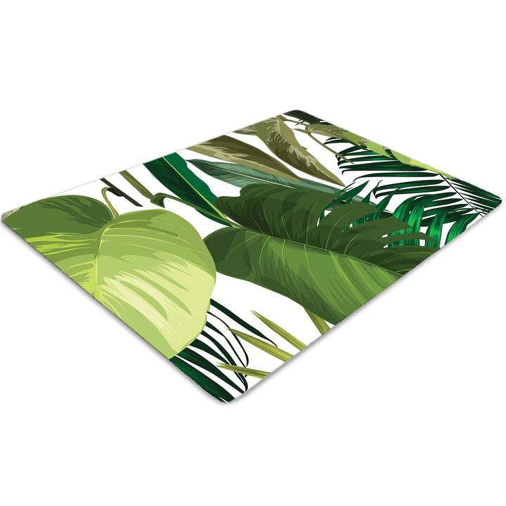 Covor pentru scaun de birou, PVC, frunze tropicale, Verde, 100 cm x 70 cm, 010250310010100029937