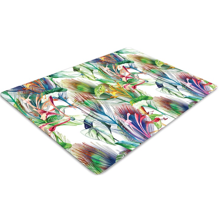 Covor pentru scaun de birou, PVC, flori colorate, Verde, 100 cm x 70 cm, 010250310010100011409