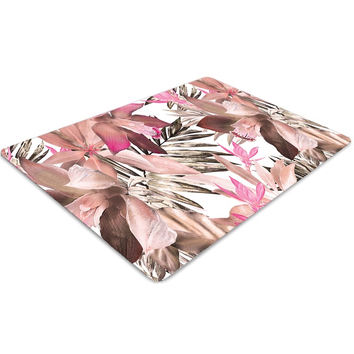 Covor pentru scaun de birou, PVC, flori pastelate, Roz, 140 cm x 100 cm, 010250310030100030249