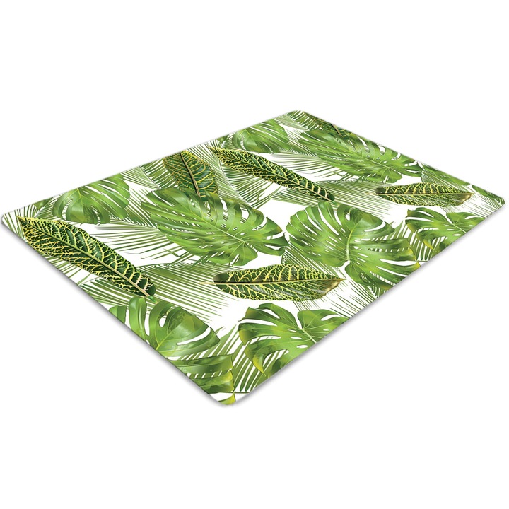 Covor PVC, Tulup, Vinil, Dreptunghi, Frunze exotice, Verde, 120 cm x 90 cm, 010250310020100030269