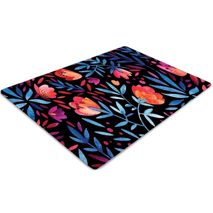 Covor pentru scaun de birou, PVC, model floral, Negru, 140 cm x 100 cm, 010250310030100029879
