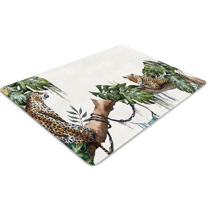 Covor pentru scaun de birou, PVC, ghepard pe o ramura, Verde, 140 cm x 100 cm, 010250310030100011910