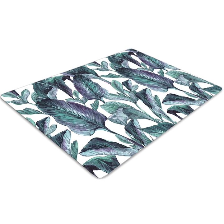 Covor pentru scaun de birou, PVC, frunze exotice, Albastru, 100 cm x 70 cm, 010250310010100006777