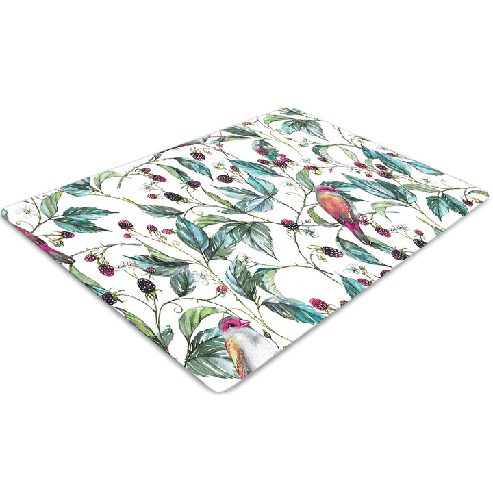 Covor pentru scaun de birou, PVC, pasari pe ramura, Verde, 100 cm x 70 cm, 010250310010100006634