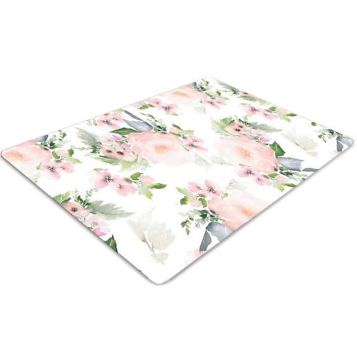 Covor pentru scaun de birou, PVC, flori pastelate, Roz, 140 cm x 100 cm, 010250310030100030886