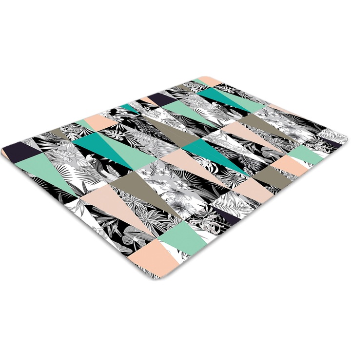 Covor pentru scaun de birou, PVC, patchwork tropical, Albastru, 140 cm x 100 cm, 010250310030100030071