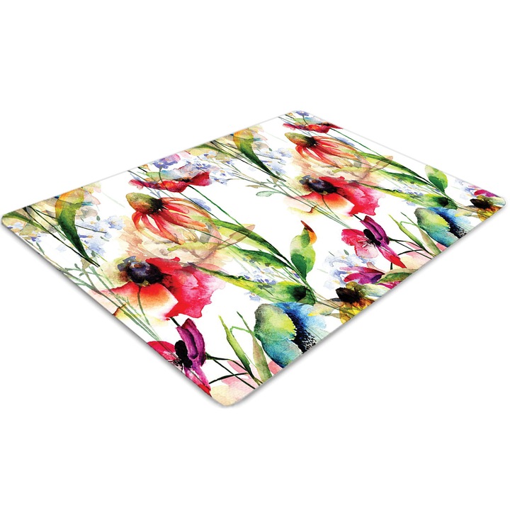 Covor pentru scaun de birou, PVC, flori colorate, Verde, 100 cm x 70 cm, 010250310010100030166