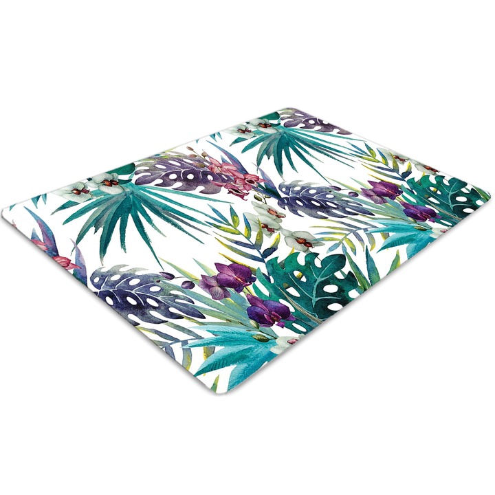 Covor pentru scaun de birou, PVC, frunze tropicale, Verde, 100 cm x 70 cm, 010250310010100006716