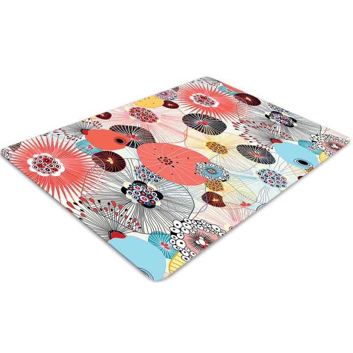 Covor pentru scaun de birou, PVC, model floral, Roz, 140 cm x 100 cm, 010250310030100030419