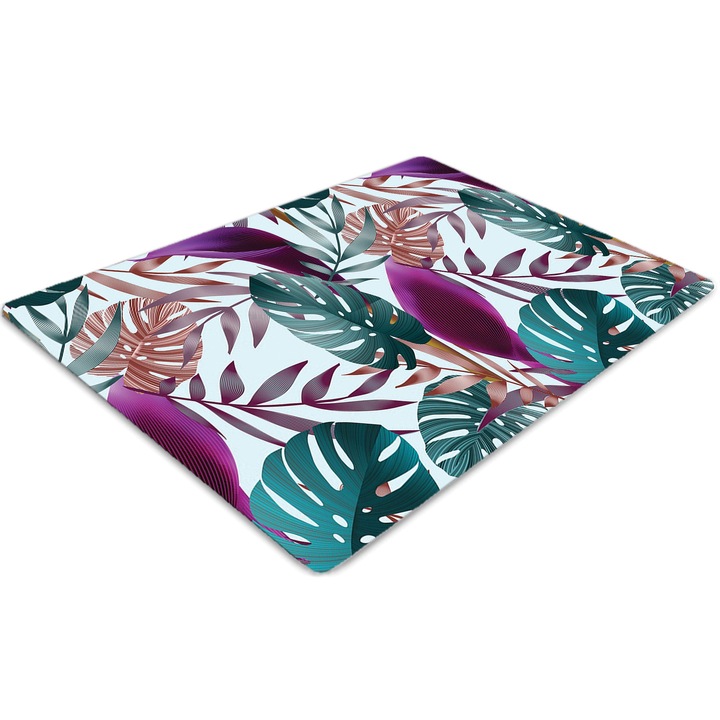 Covor PVC. Tulup. Vinil. Dreptunghi. Frunze tropicale. Albastru. 100 cm x 70 cm. 010250310010100030541