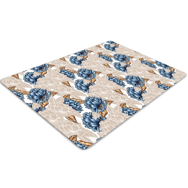 Covor PVC, Tulup, Vinil, Dreptunghi, Flori albastre, Albastru, 100 cm x 70 cm, 010250310010100030662