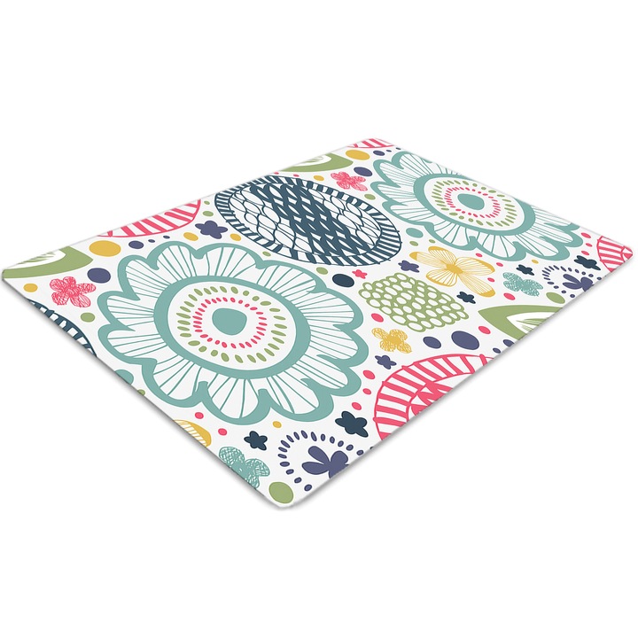 Covor pentru scaun de birou, PVC, flori colorate, Albastru, 100 cm x 70 cm, 010250310010100030653