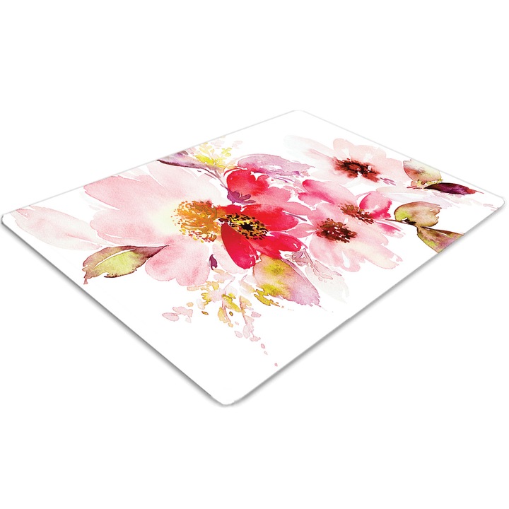 Covor pentru scaun de birou, PVC, flori pastelate, Roz, 140 cm x 100 cm, 010250310030100013351