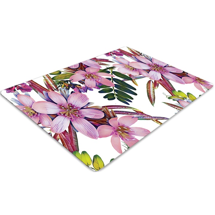 Covor pentru scaun de birou, PVC, flori roz, Roz, 100 cm x 70 cm, 010250310010100029936