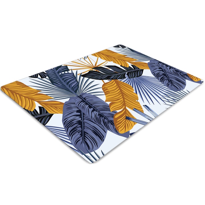 Covor PVC, Tulup, Vinil, Dreptunghi, Frunze de palmier, Albastru, 140 cm x 100 cm, 010250310030100029930