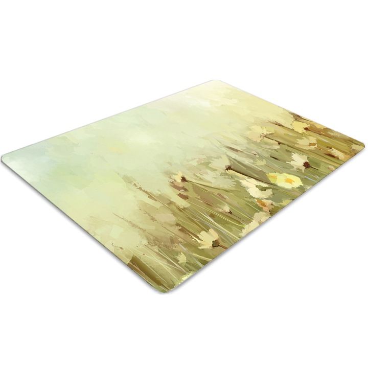 Covor pentru scaun de birou, PVC, flori de camp, Verde, 100 cm x 70 cm, 010250310010100012471