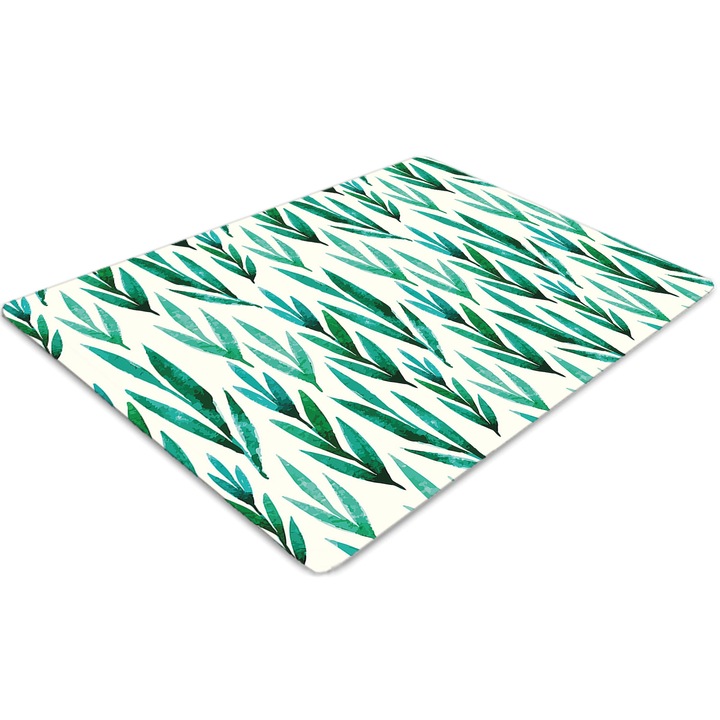 Covor PVC, Tulup, Vinil, Dreptunghi, Frunze verzi, Verde, 100 cm x 70 cm, 010250310010100016041