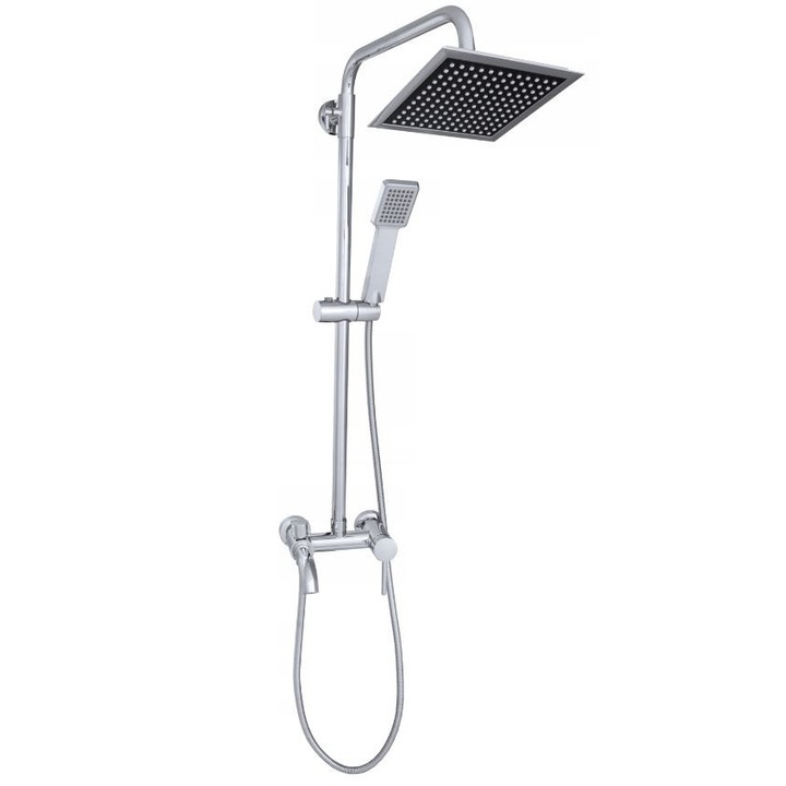 Coloana baie dus cu baterie, set de dus complet, para patrata, argintiu