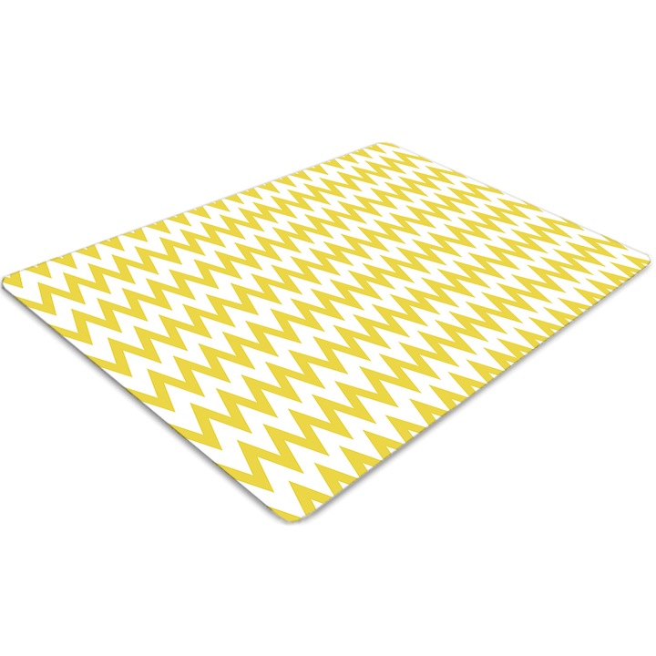 Covor pentru scaun de birou, PVC, zigzaguri galbene, Alb, 140 cm x 100 cm, 010250310030100030661
