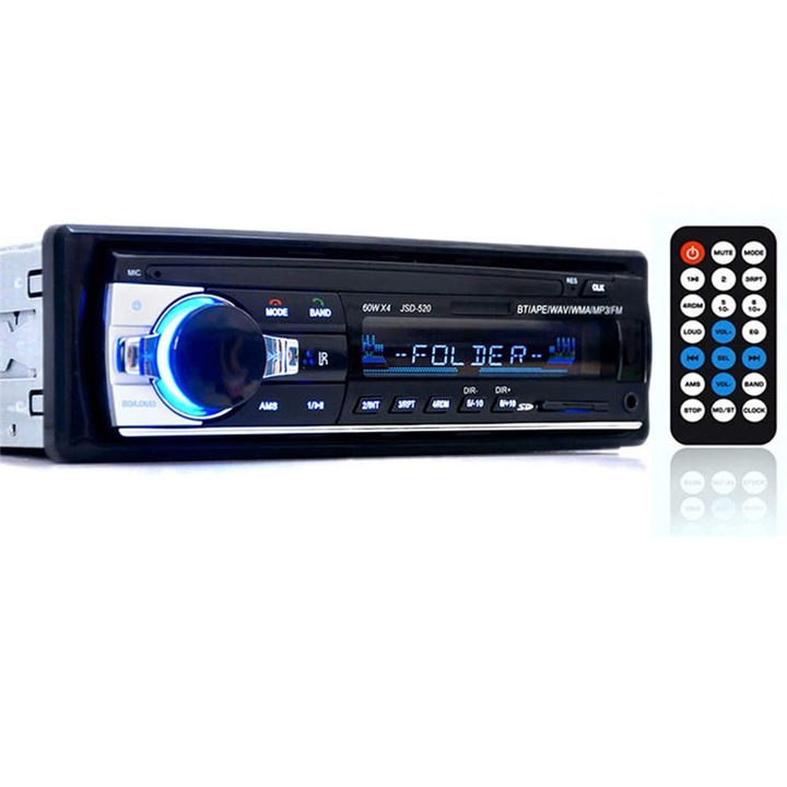Radio MP3 player auto, MorFansi, Conexiune duala Bluetooth, Copie audio, FM, 4 x 60W, Telecomanda, Stereo, Suport intrare AUX / SD / USB, Negru