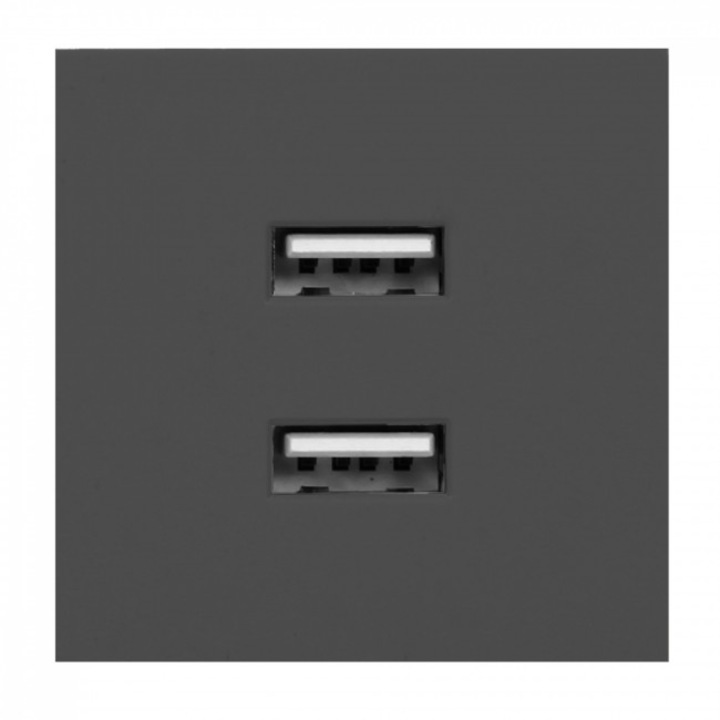 Двоен USB модулен контакт/USB зарядно Noen, Orno, 2.1 A/5 V, 45 x 45 mm, Черен