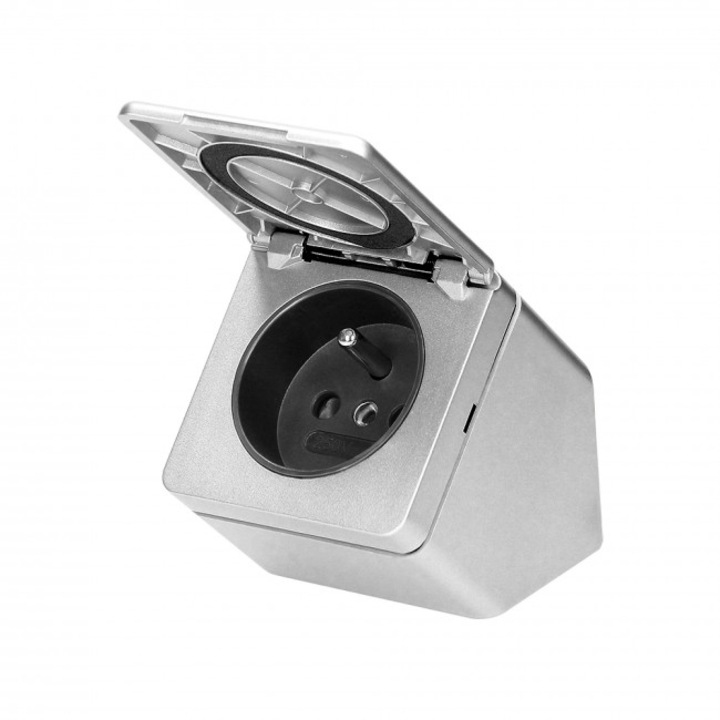 Soclu individual dulap cu clapa IP44, Orno, 2 pini, Cablu 0.5 m, Argintiu