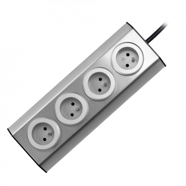 Мебелен контакт ORNO, Инокс, Велкро, 4х2 пина, Кабел 1.5 м, Сребрист