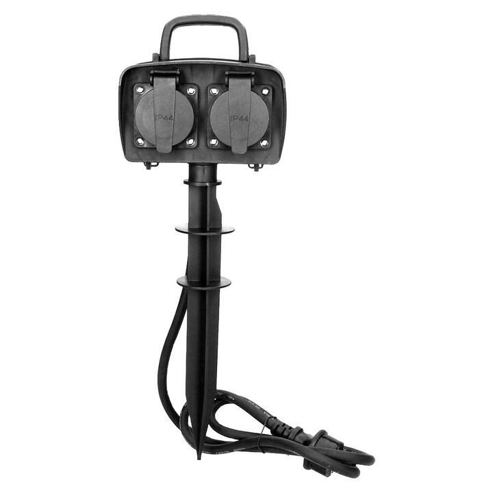 Priza de gradina, Orno, 2xPrize, IP44, 1.5m, Negru