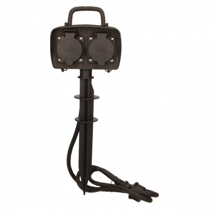 Градински контакт, Orno, 2xPrize, IP44, 1.5m, черен