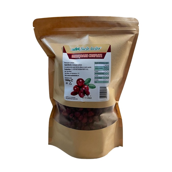 Merisoare confiate 1 kg – dulci-acrisoare, moi si aromate – Ambalaj SmartZip resigilabil