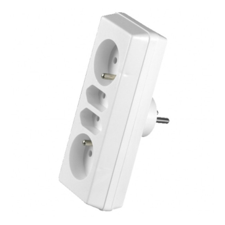 Удължител тип сплитер, ORNO, 4 гнезда (2x2P+Z и 2x2P/II), бял